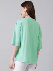 KOTTY Printed Women Round Neck Green T-Shirt 