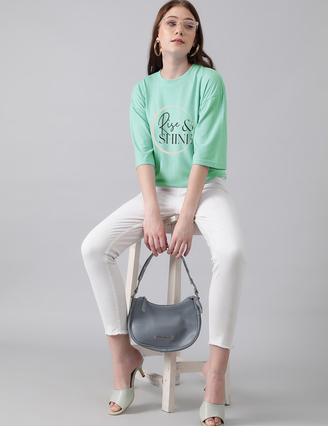 KOTTY Printed Women Round Neck Green T-Shirt 