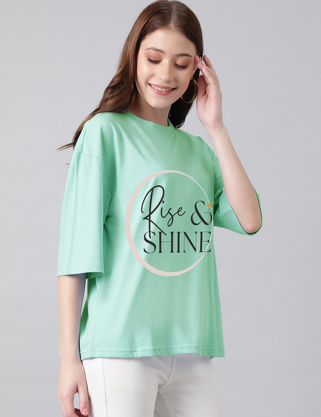 KOTTY Printed Women Round Neck Green T-Shirt 