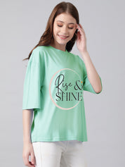 KOTTY Printed Women Round Neck Green T-Shirt 