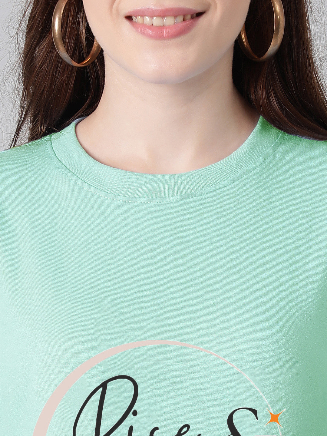 KOTTY Printed Women Round Neck Green T-Shirt 