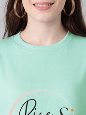 KOTTY Printed Women Round Neck Green T-Shirt 