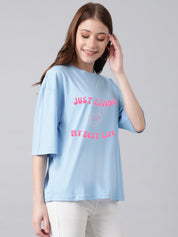 KOTTY Typography Women Round Neck Blue T-Shirt 