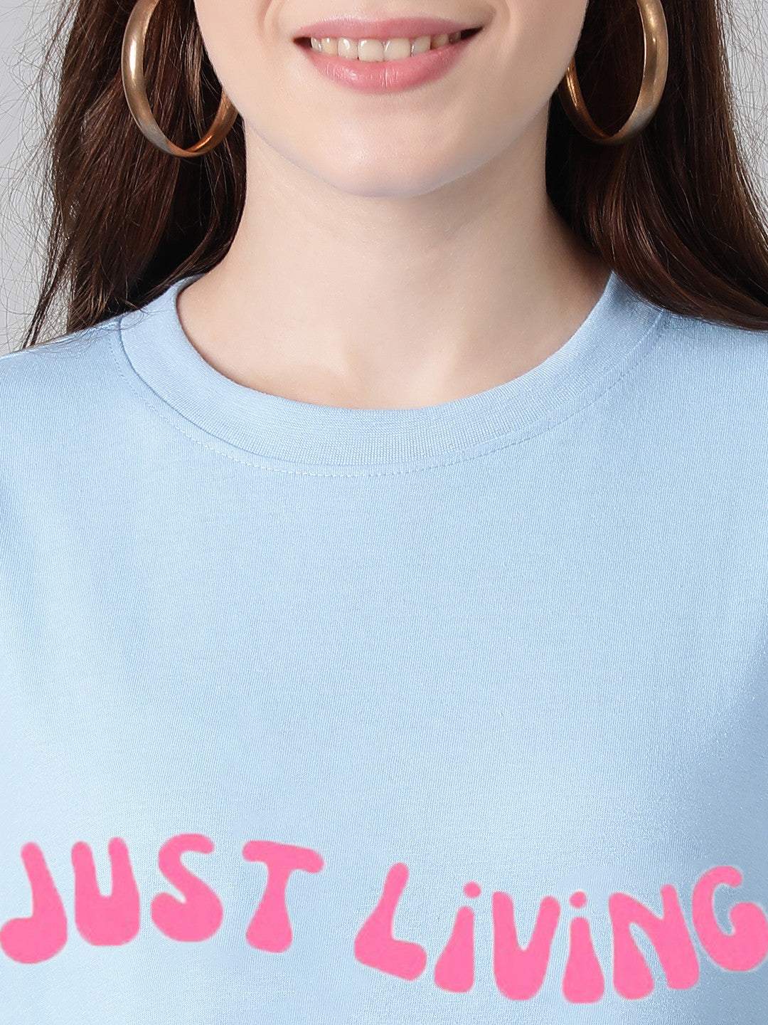 KOTTY Typography Women Round Neck Blue T-Shirt 