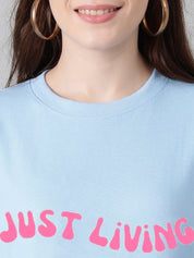 KOTTY Typography Women Round Neck Blue T-Shirt 