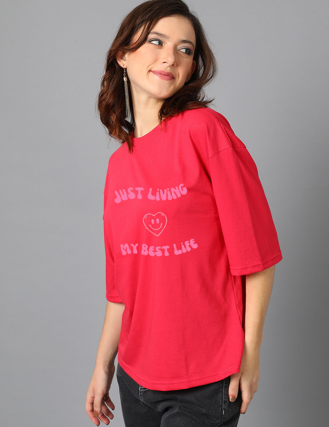 KOTTY Typography Women Round Neck Red T-Shirt 