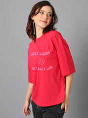 KOTTY Typography Women Round Neck Red T-Shirt 