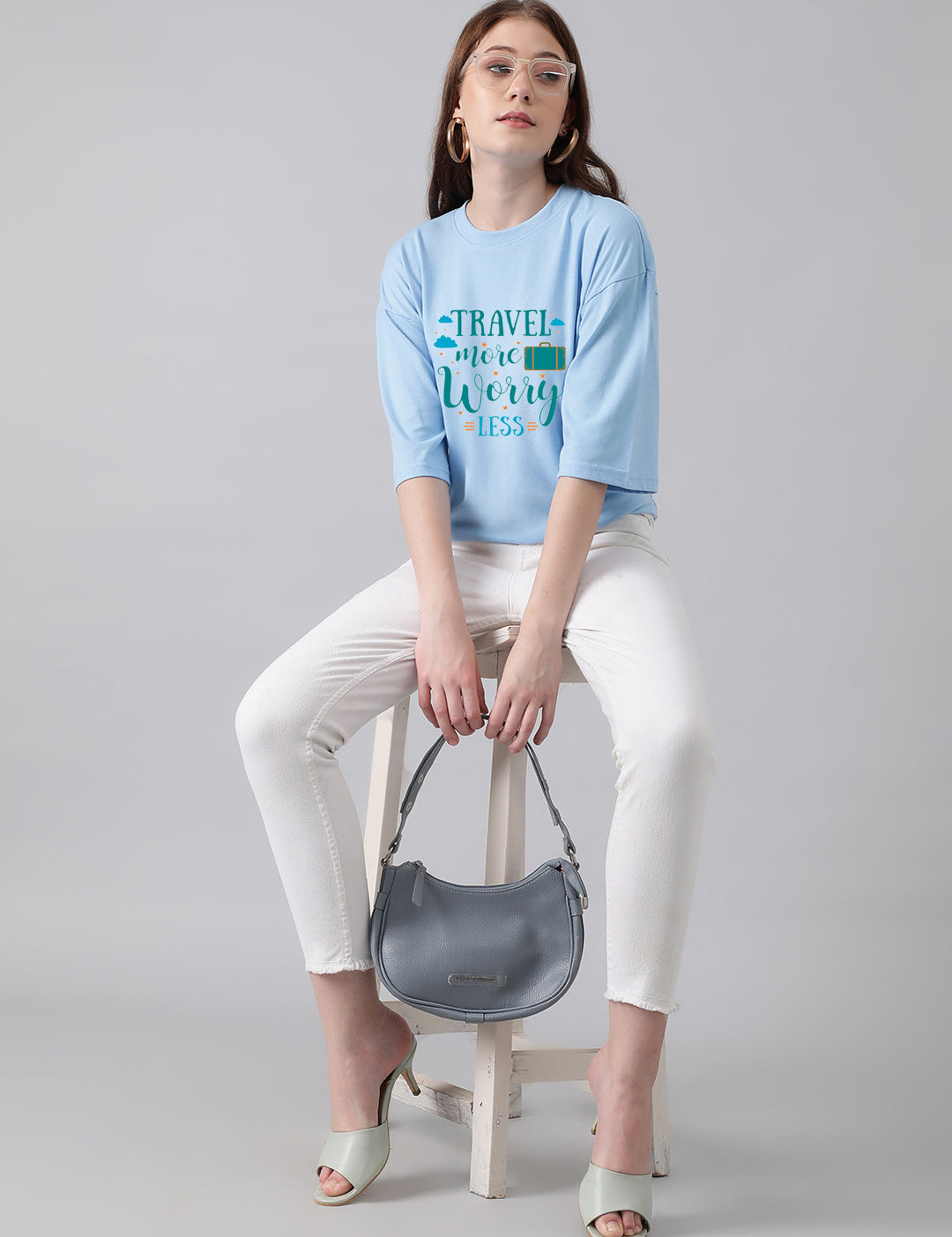KOTTY Typography Women Round Neck Blue T-Shirt 