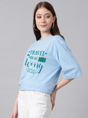 KOTTY Typography Women Round Neck Blue T-Shirt 