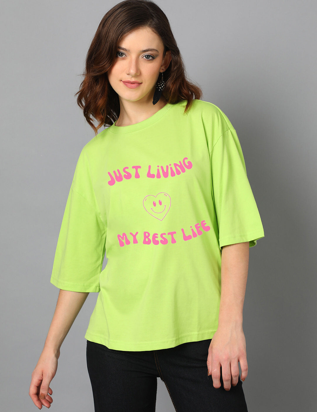 KOTTY Printed Women Round Neck Green T-Shirt 