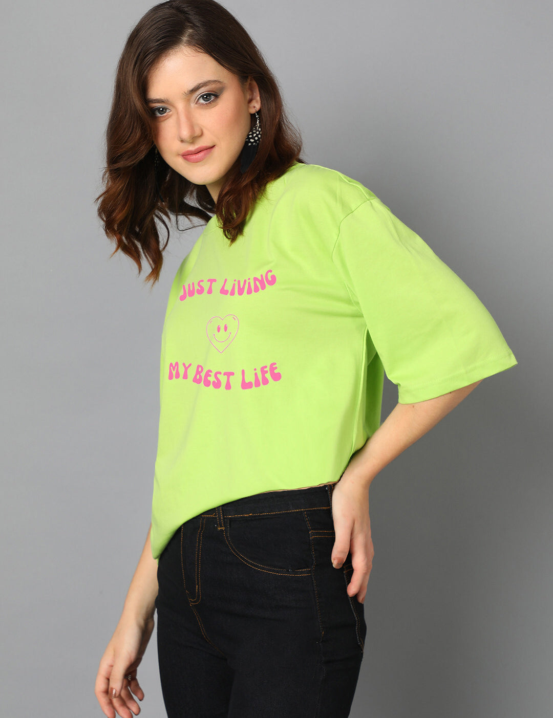 KOTTY Printed Women Round Neck Green T-Shirt 