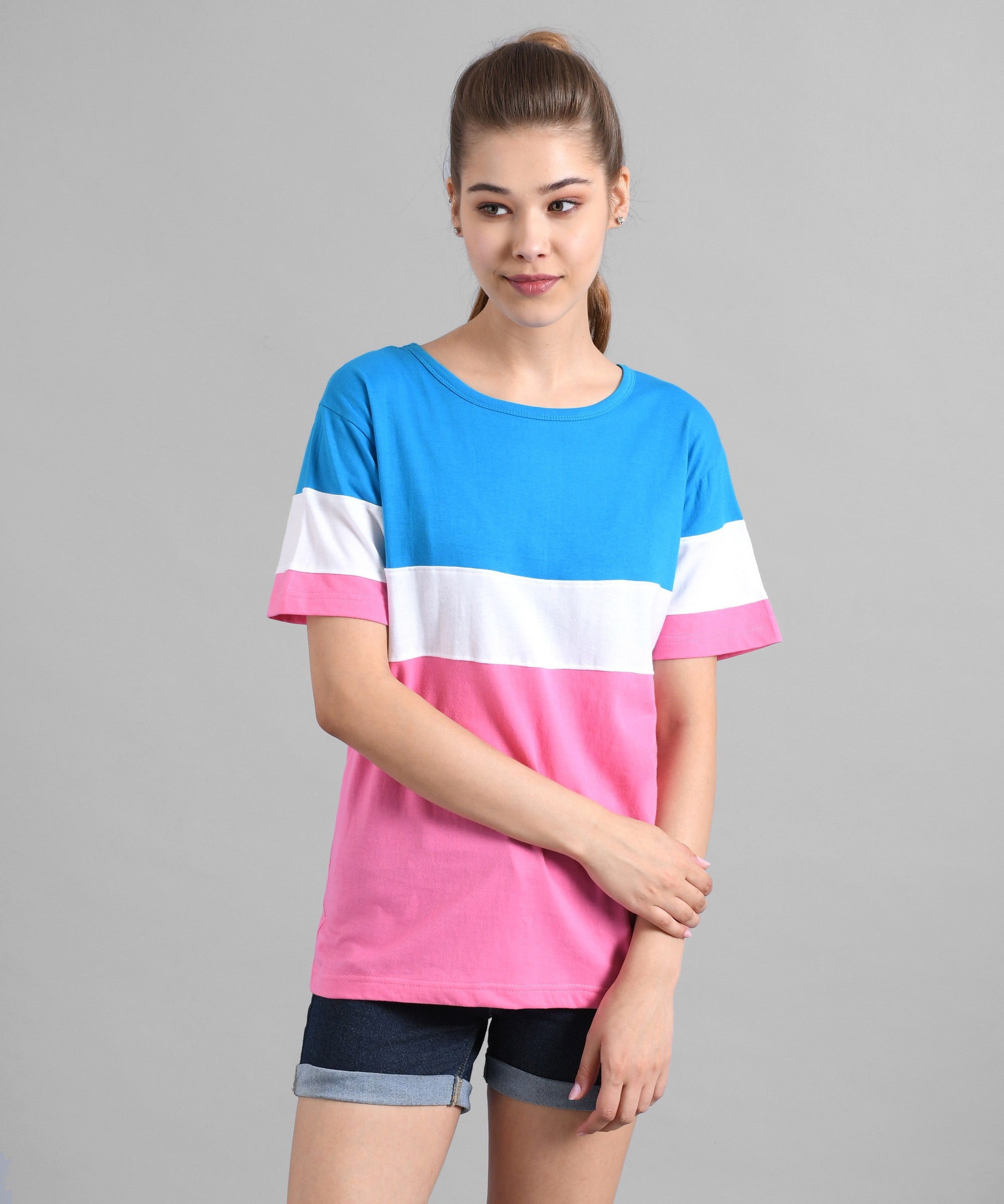 KOTTY Colorblock Women Round Neck Multicolor T-Shirt 
