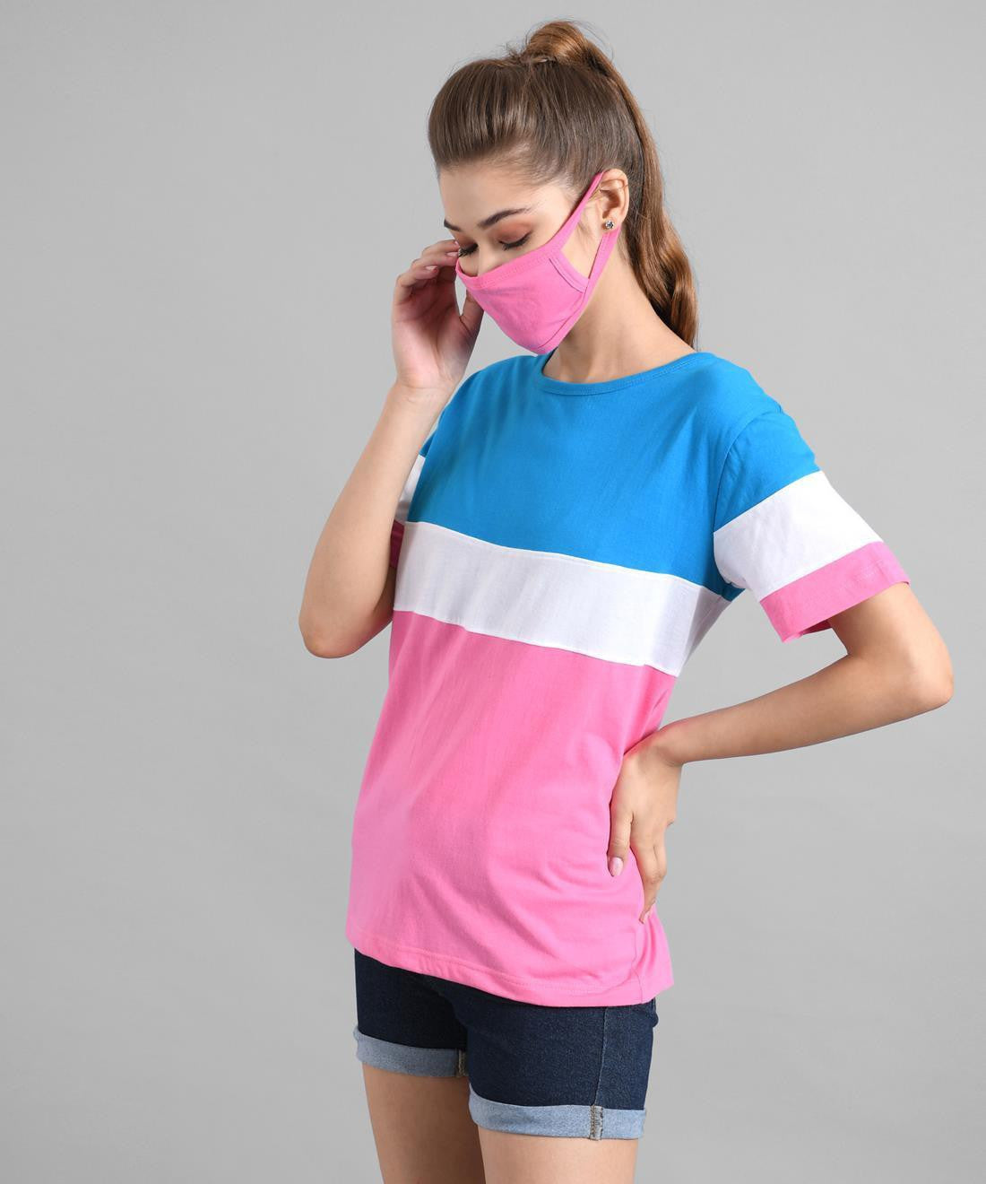 KOTTY Colorblock Women Round Neck Multicolor T-Shirt 