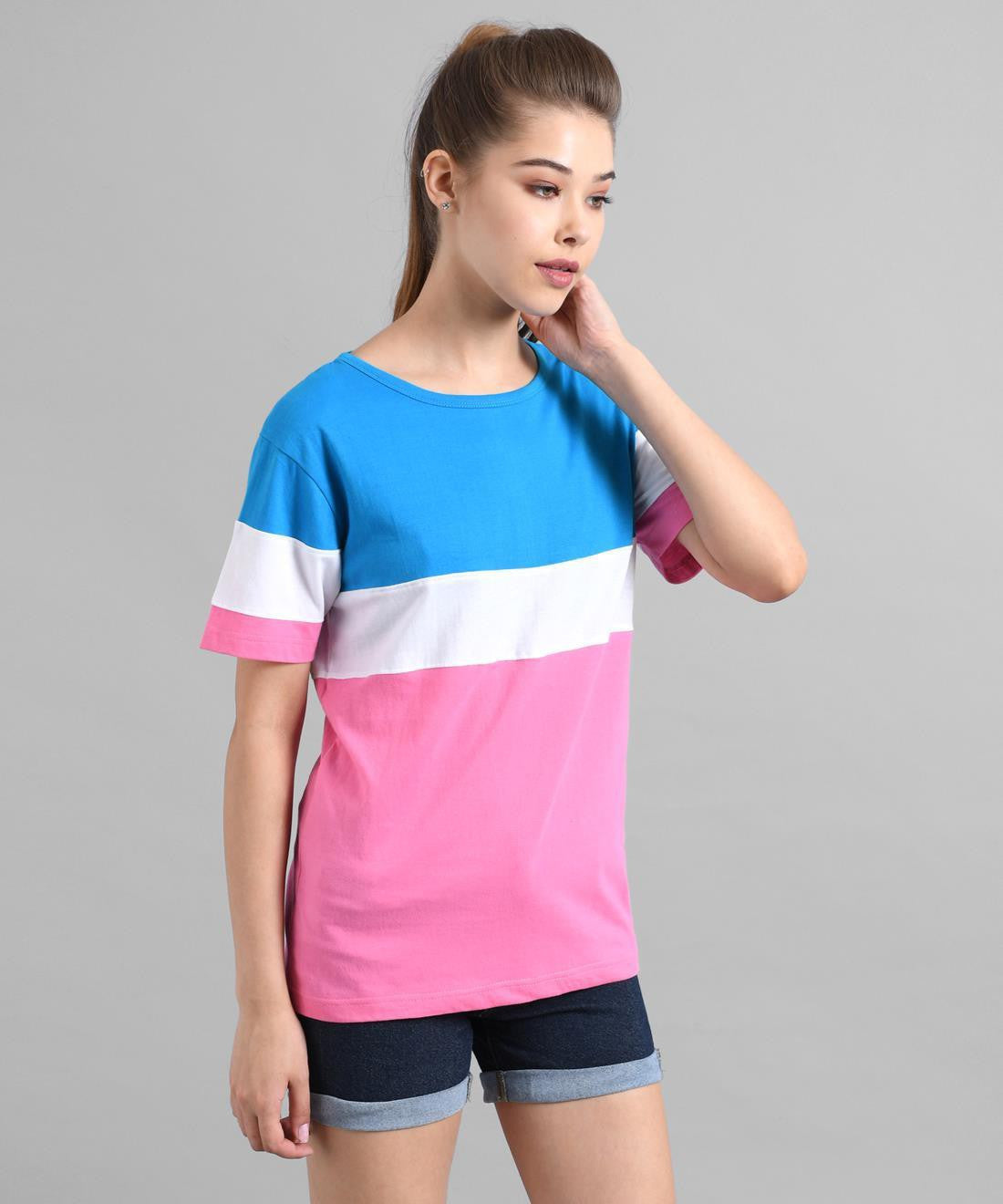 KOTTY Colorblock Women Round Neck Multicolor T-Shirt 