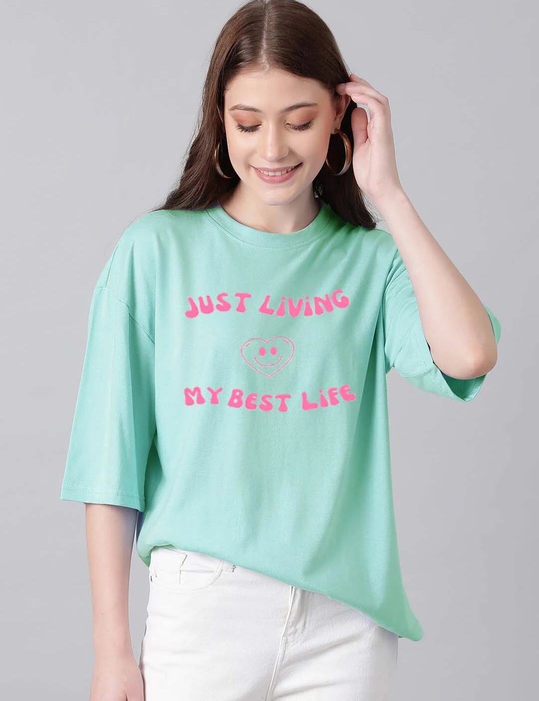 KOTTY Typography Women Round Neck Green T-Shirt 