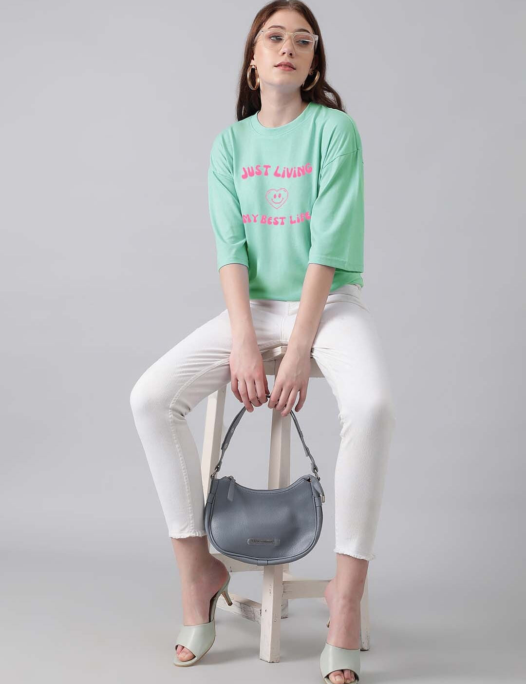 KOTTY Typography Women Round Neck Green T-Shirt 