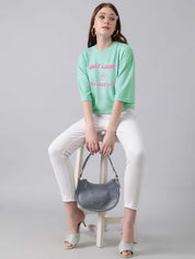 KOTTY Typography Women Round Neck Green T-Shirt 