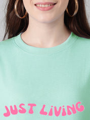KOTTY Typography Women Round Neck Green T-Shirt 