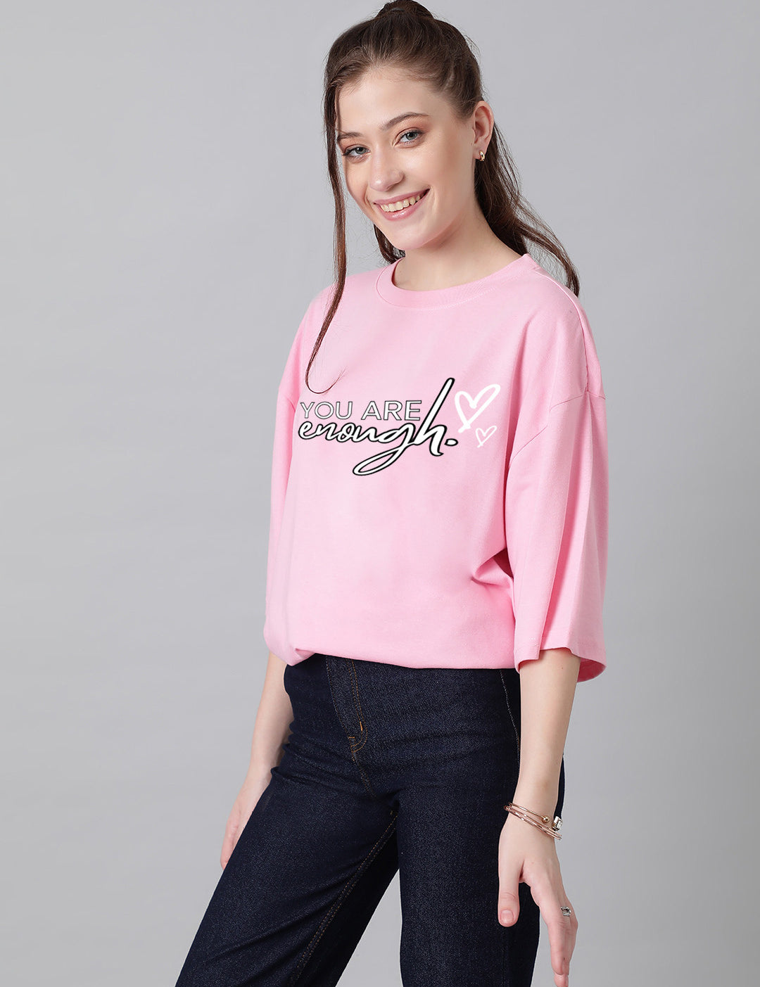 KOTTY Printed Women Round Neck Pink T-Shirt 
