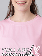 KOTTY Printed Women Round Neck Pink T-Shirt 