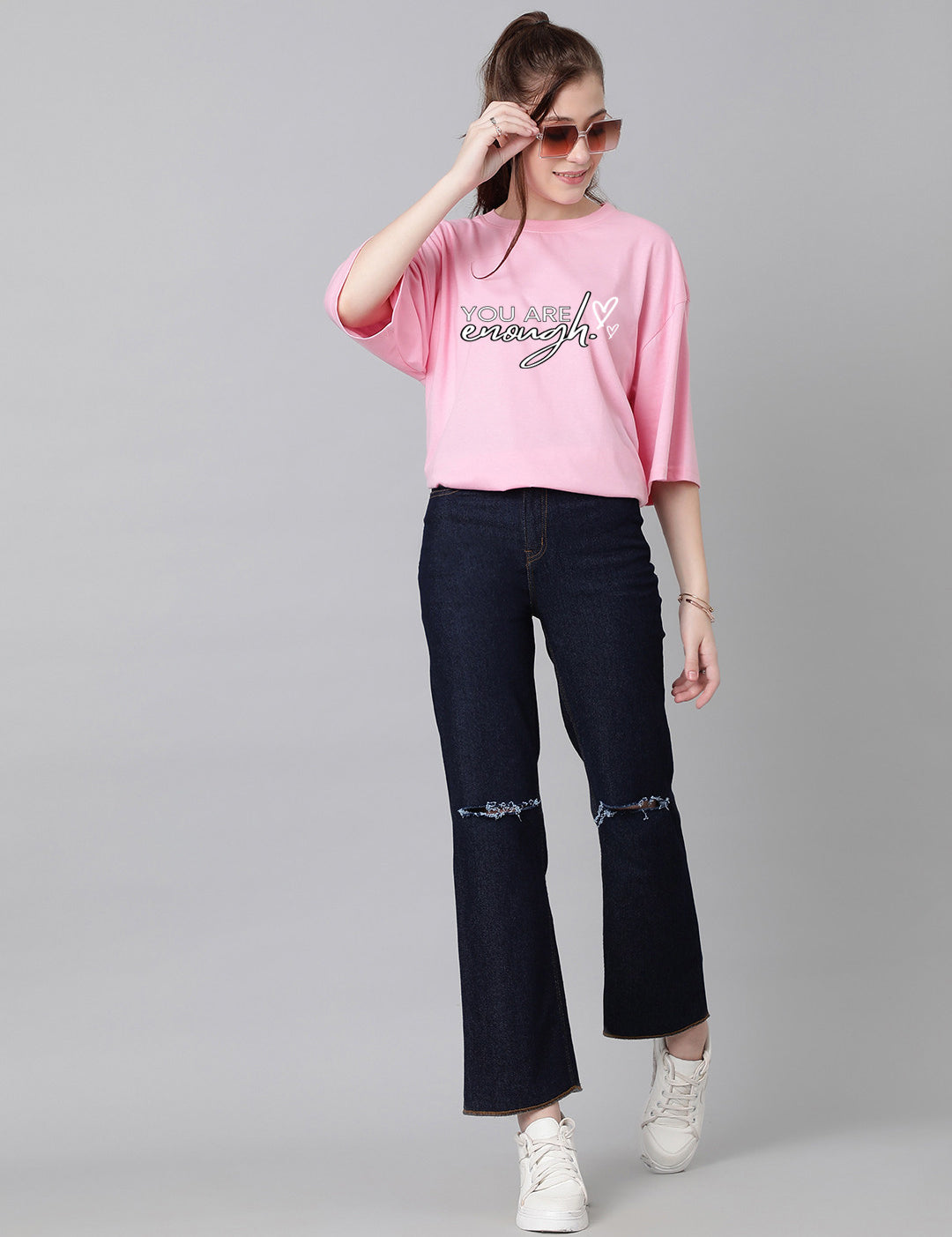 KOTTY Printed Women Round Neck Pink T-Shirt 