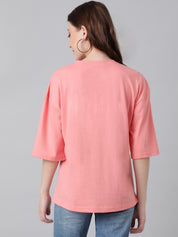 KOTTY Printed Women Round Neck Pink T-Shirt 