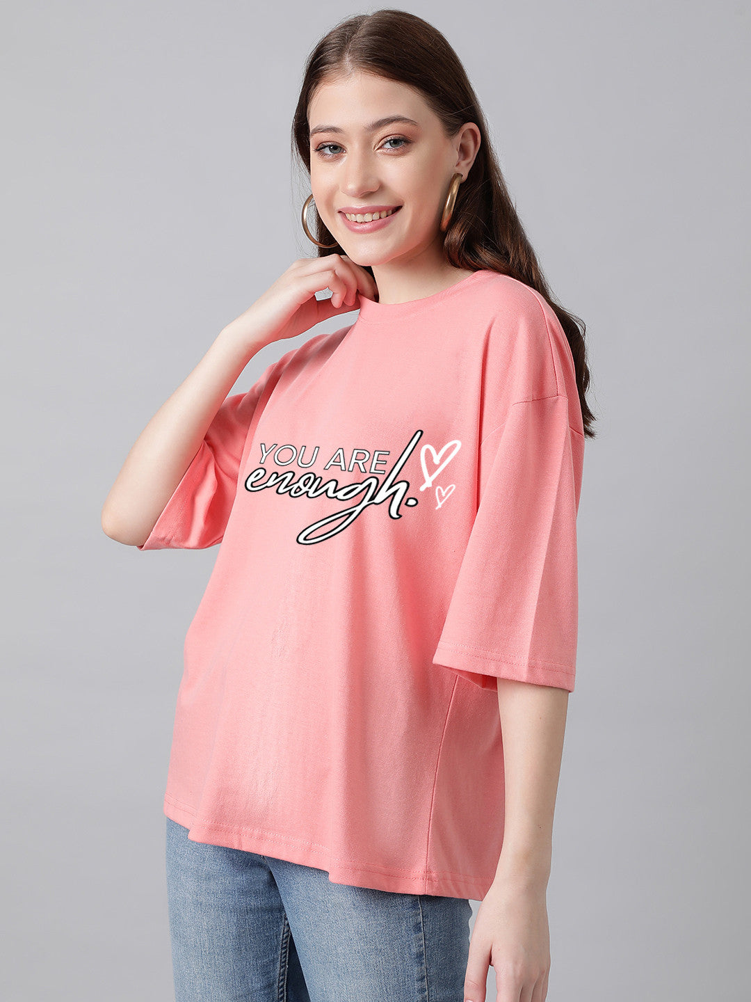 KOTTY Printed Women Round Neck Pink T-Shirt 