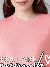 KOTTY Printed Women Round Neck Pink T-Shirt 