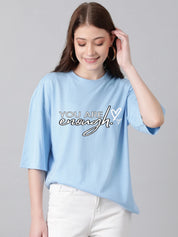 KOTTY Printed Women Round Neck Blue T-Shirt 