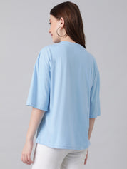 KOTTY Printed Women Round Neck Blue T-Shirt 