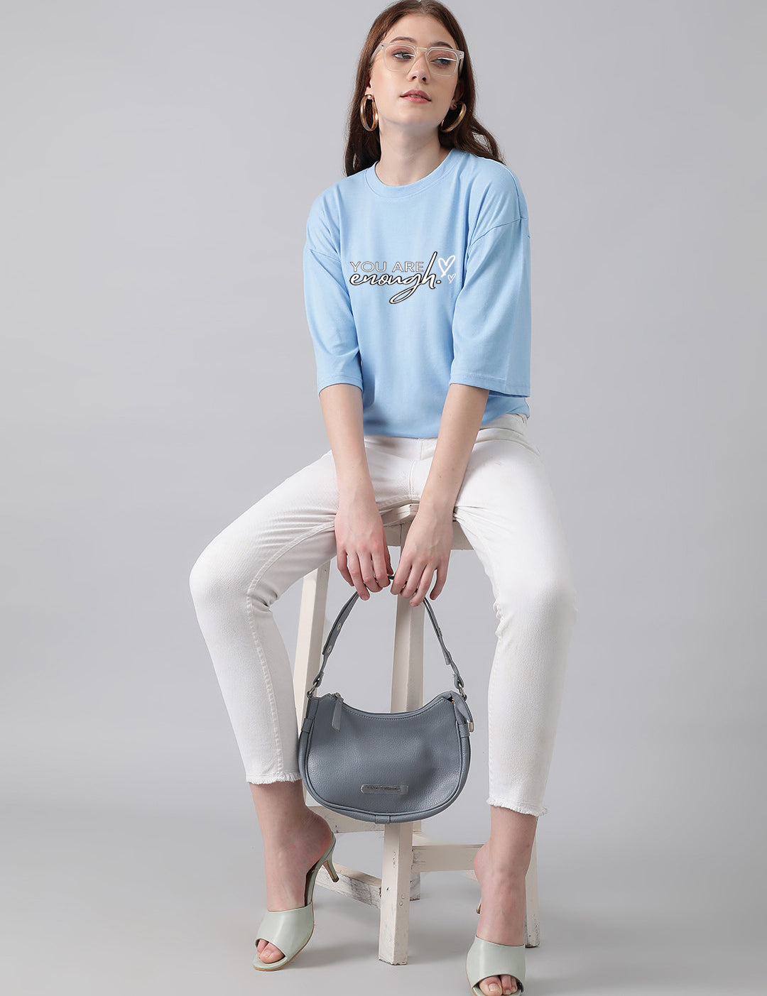 KOTTY Printed Women Round Neck Blue T-Shirt 