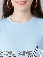 KOTTY Printed Women Round Neck Blue T-Shirt 