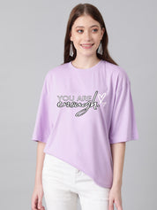 KOTTY Printed Women Round Neck Purple T-Shirt 