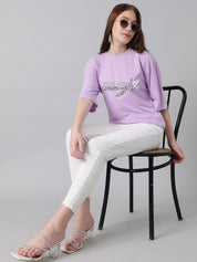 KOTTY Printed Women Round Neck Purple T-Shirt 