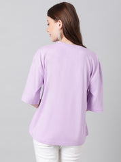 KOTTY Printed Women Round Neck Purple T-Shirt 