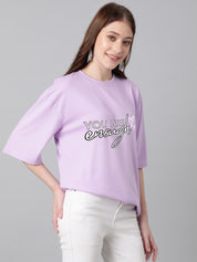 KOTTY Printed Women Round Neck Purple T-Shirt 