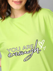 KOTTY Printed Women Round Neck Green T-Shirt 