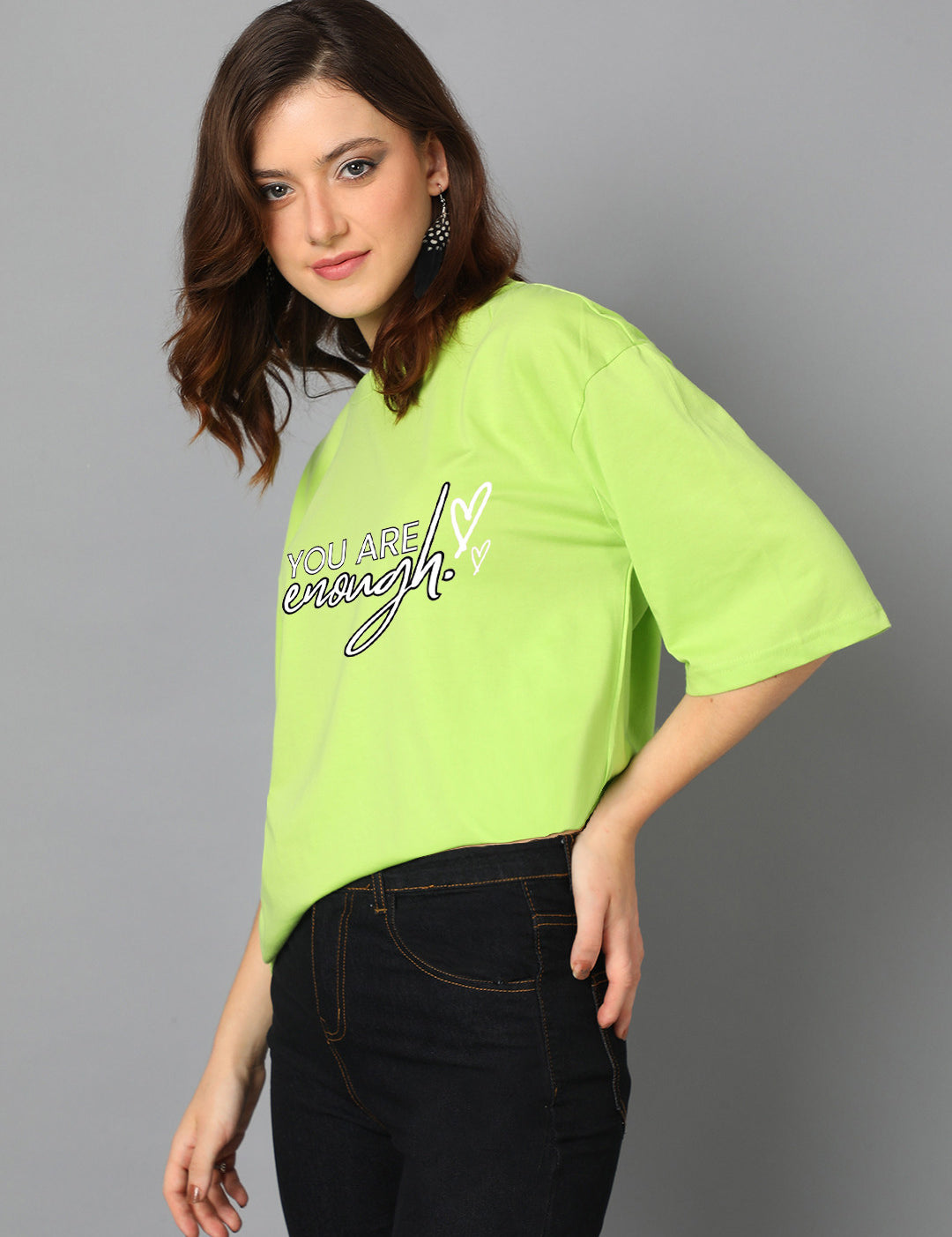 KOTTY Printed Women Round Neck Green T-Shirt 