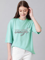 KOTTY Printed Women Round Neck Green T-Shirt 