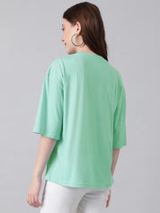 KOTTY Printed Women Round Neck Green T-Shirt 