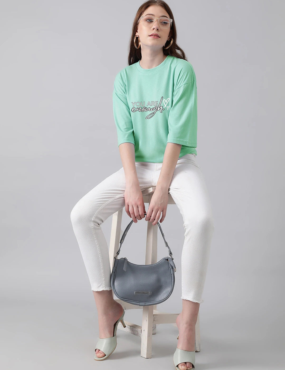 KOTTY Printed Women Round Neck Green T-Shirt 