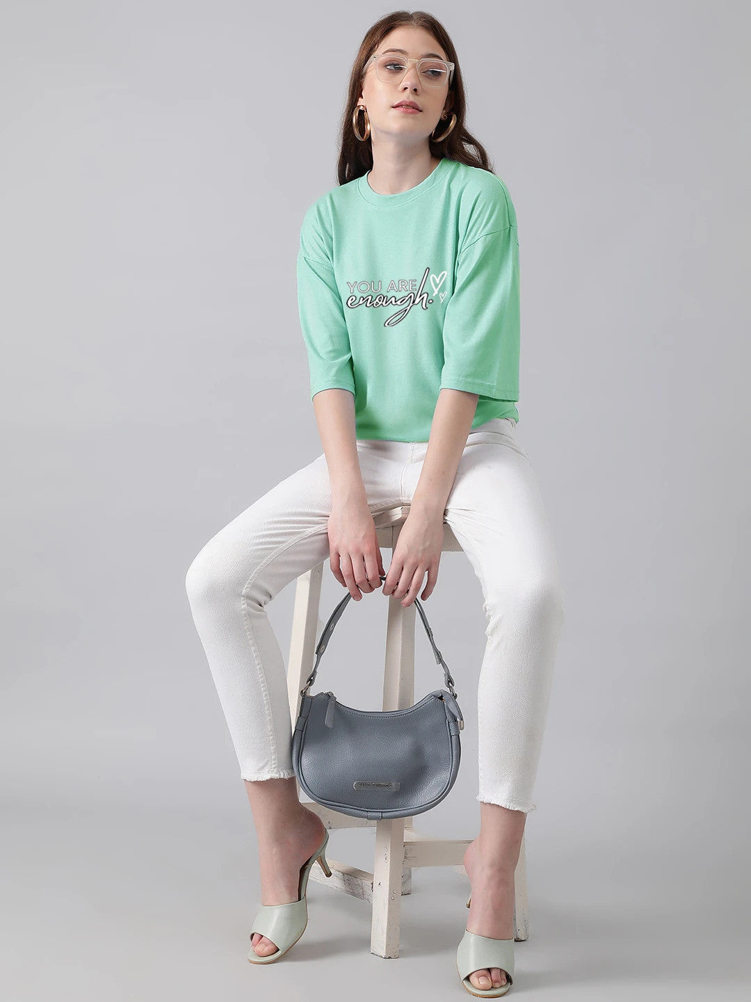 KOTTY Printed Women Round Neck Green T-Shirt 