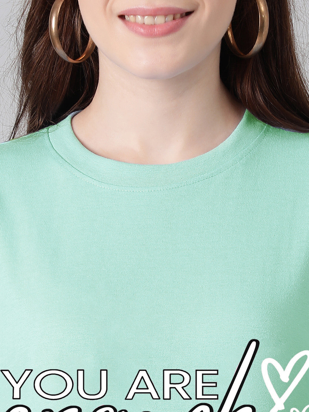 KOTTY Printed Women Round Neck Green T-Shirt 