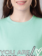 KOTTY Printed Women Round Neck Green T-Shirt 
