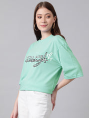KOTTY Printed Women Round Neck Green T-Shirt 