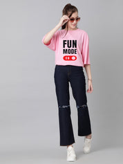 KOTTY Printed Women Round Neck Pink T-Shirt 