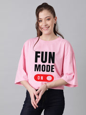 KOTTY Printed Women Round Neck Pink T-Shirt 