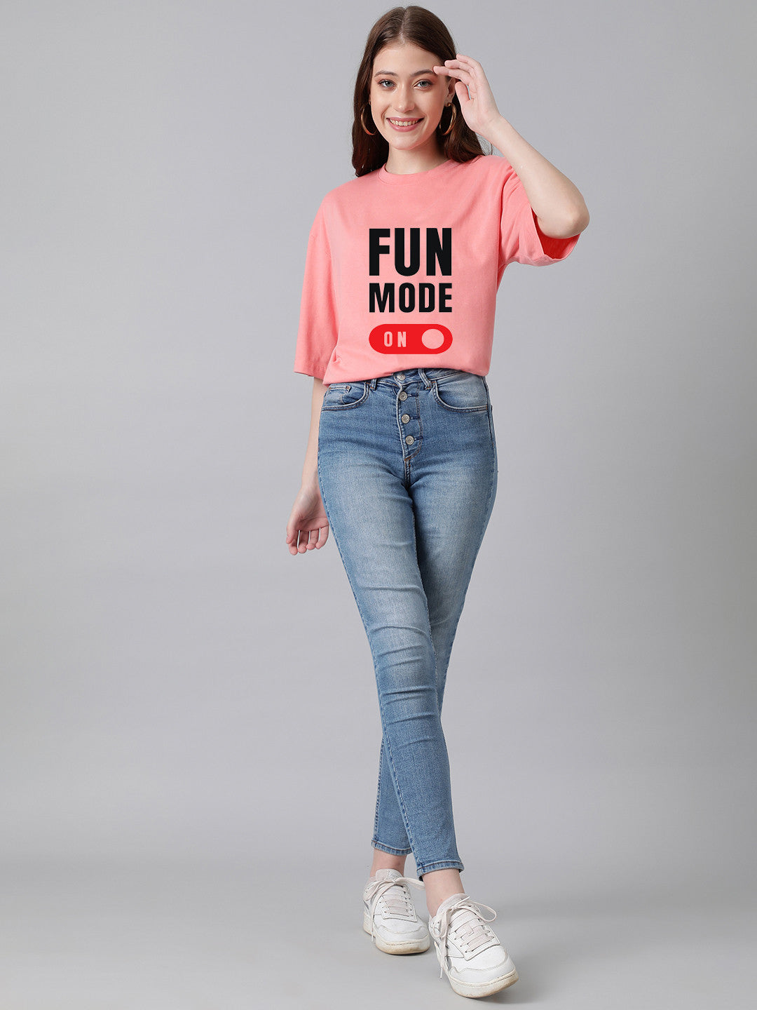 KOTTY Printed Women Round Neck Pink T-Shirt 