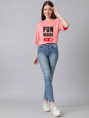 KOTTY Printed Women Round Neck Pink T-Shirt 