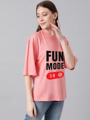 KOTTY Printed Women Round Neck Pink T-Shirt 